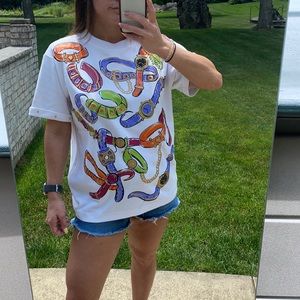 Rafael Vintage Printed Studded Short Sleeve Top